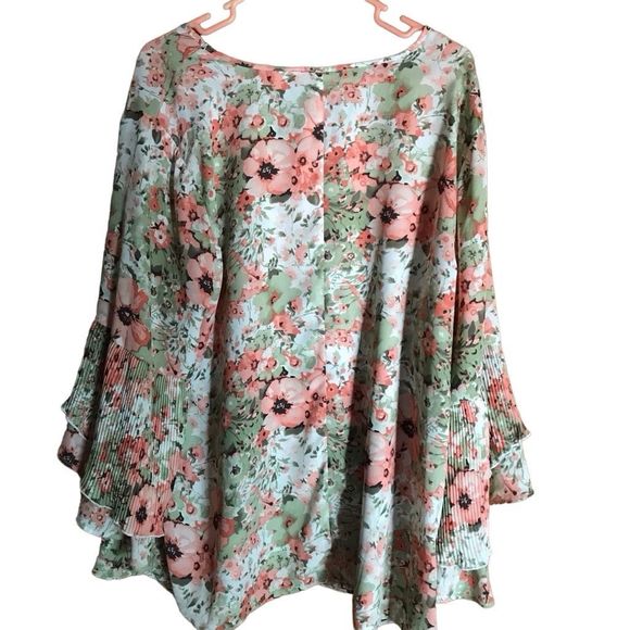 C established 1946 Cato plus size 18/20 3/4 sleeve floral orange green pleats - Picture 2 of 6